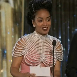 Amanda Parris wearing the Pearl Cleopatra necklace