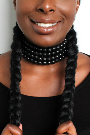 Close up image of woman wearing the Beaded Choker